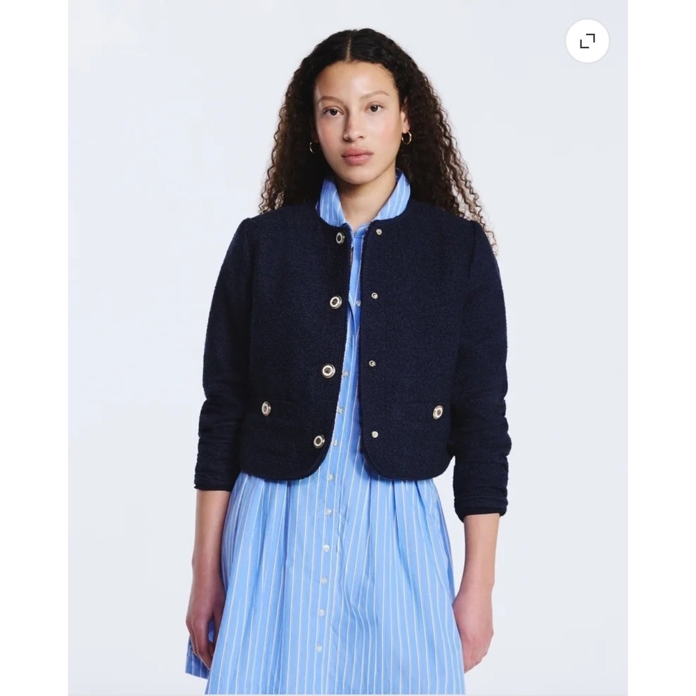 Free Assembly Women's Collarless Nubby Jacket with Long Sleeves-Large